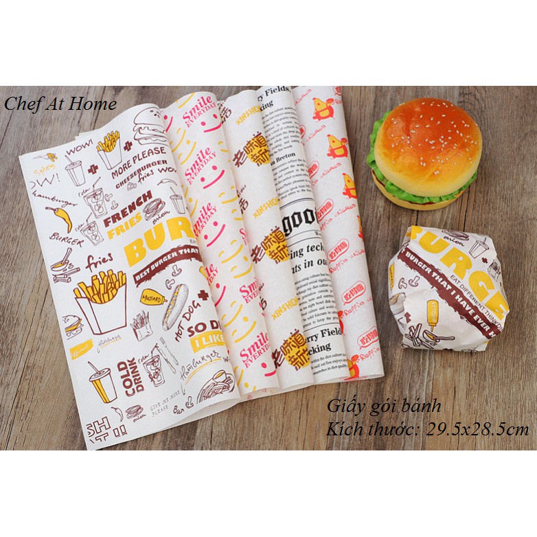 [QP-GH298*285] SET 100 tờ giấy gói bánh mỳ/hamburger size 29x30cm hàng cao cấp