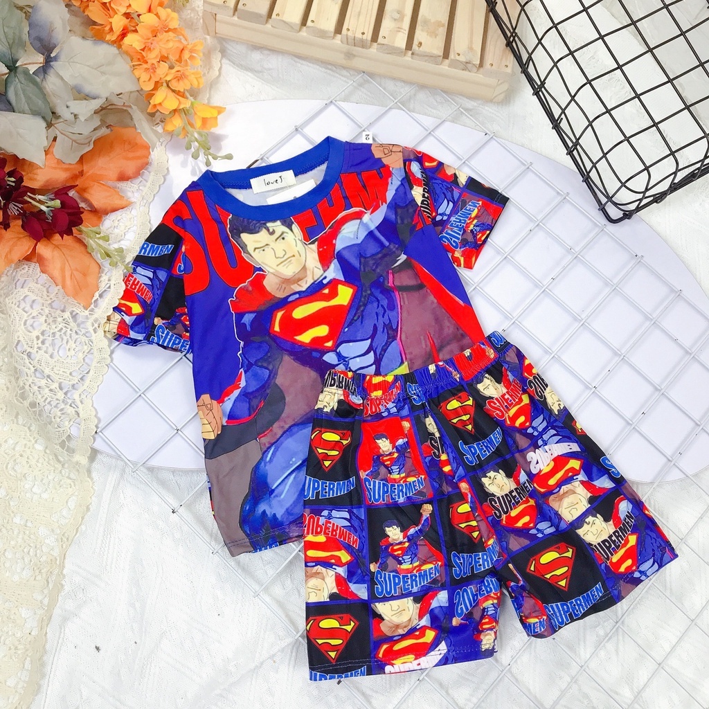 Bộ quần áo siêu nhân bé trai bộ siêu nhân bé trai 8-18kg Tunkid thun 3D giá đặc biệt