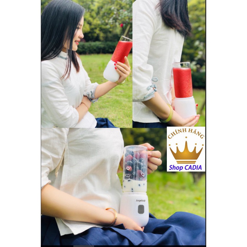 Máy xay sinh tố cầm tay bình thủy tinh 6 lưỡi sạc pin kèm dây sạc