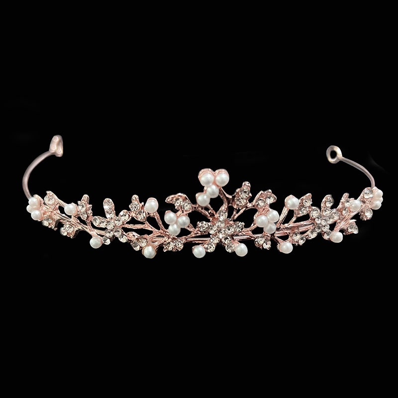 Băng đô cài tóc mạ vàng hồng đính ngọc trai giả cho nữ