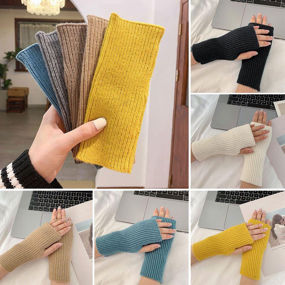 Găng Tay Dệt Kim Hở Ngón Co Giãn Mềm Mại