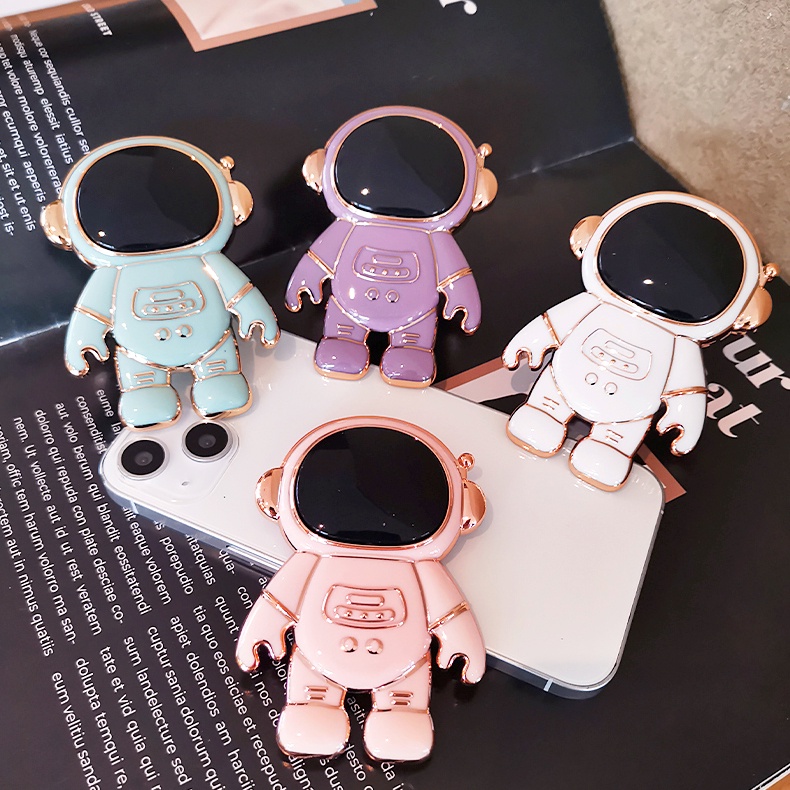 Giá đỡ phi hành gia 7 màu viền mạ vàng chống lưng sẵn keo dán cho điện thoại