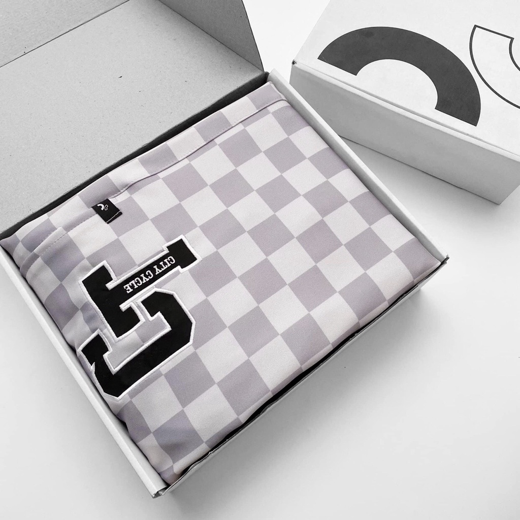 Quần dài ống rộng họa tiết kẻ ô chess board Jiang Store - Quần thể thao ống suông unisex