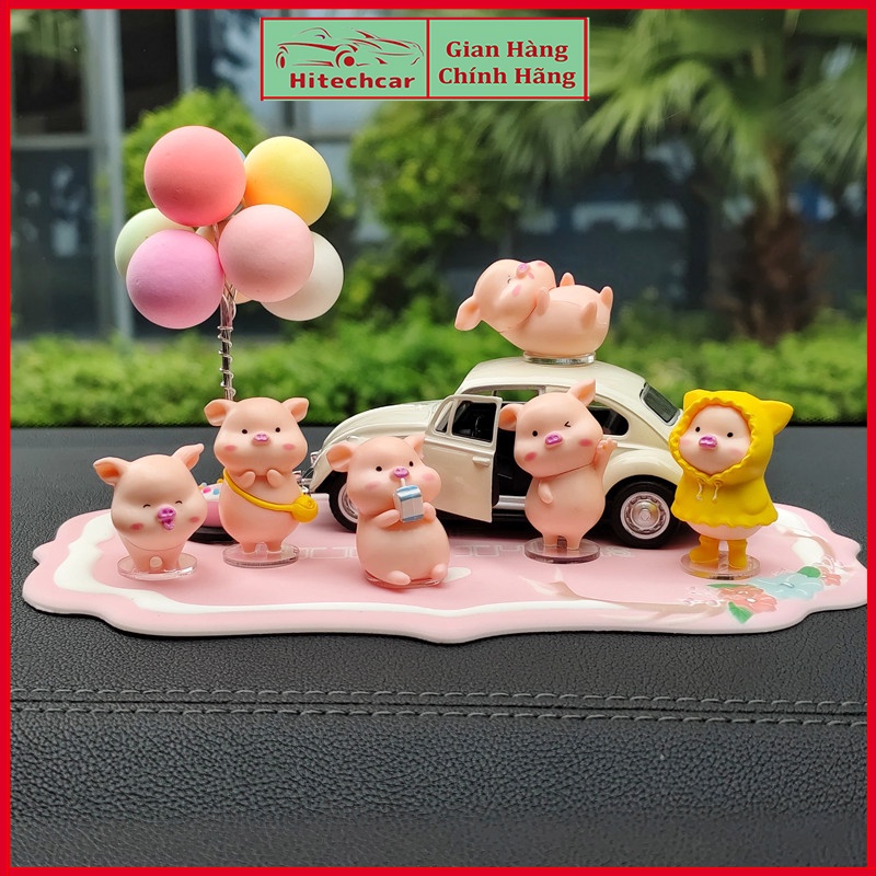 Phụ Kiện Trang Trí Ô Tô Bàn Làm Việc Phòng Khách Xe Hơi Set 6 Chú Heo Con Đáng Yêu - Mô Hình Xe Hơi Hitechcar Cao Cấp