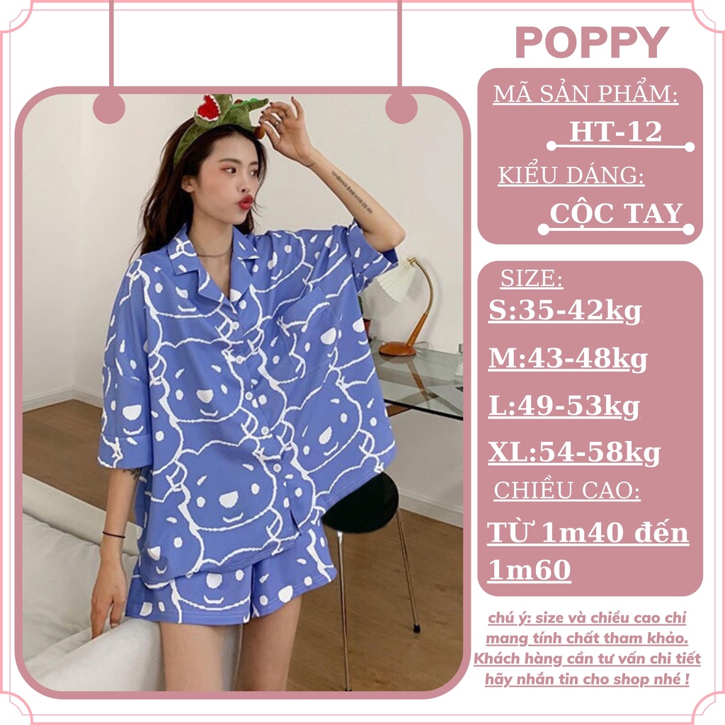 Đồ bộ pijama cộc đùi chất liệu kate thái Pyjama nữ hàn quốc đẹp bộ ngủ nữ dài tay cộc đùi họa tiết