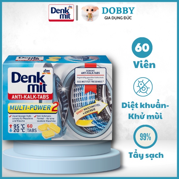 Hộp 60 viên tẩy lồng máy giặt DENKMIT chống bám cặn lồng giặt - Dobby