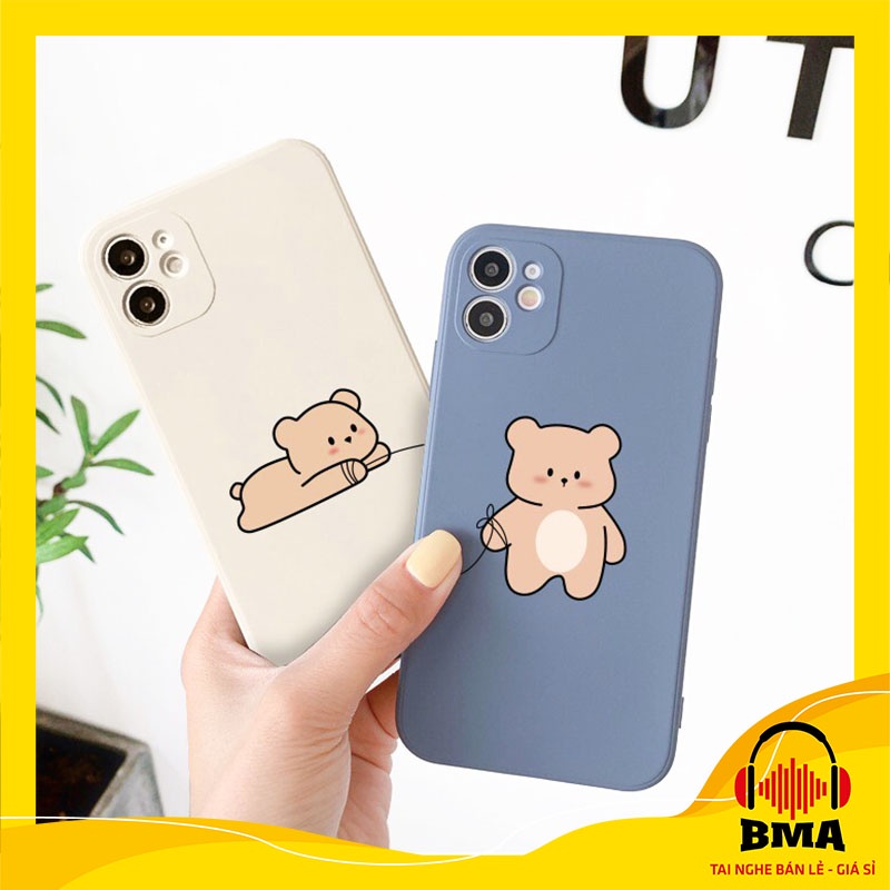 Ốp lưng xiaomi redmi 9T/10/ note 10 /note 8/note 9s/note 7/9A/note 8 pro/8/9 mẫu dẻo cạnh vuông Gấu buộc dây