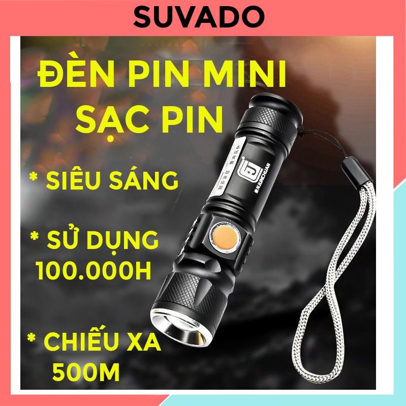 Đèn Pin Siêu Sáng mini bóng led Sạc USB Chống Nước cầm tay nhỏ gọn T6 SUVADO