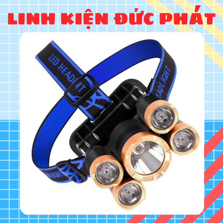 Đèn Pin Đội Đầu Đeo Trán 5 Bóng Siêu Sáng Kèm Pin Sạc Siêu Tiện Lợi
