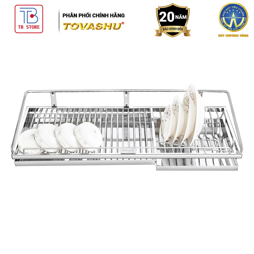 Kệ sóng chén bắt vít 1 tầng có khay hứng nước UX1 Tovashu inox 304, giá để chén đũa cao cấp, kệ úp chén bát - BẢO HÀNH 2