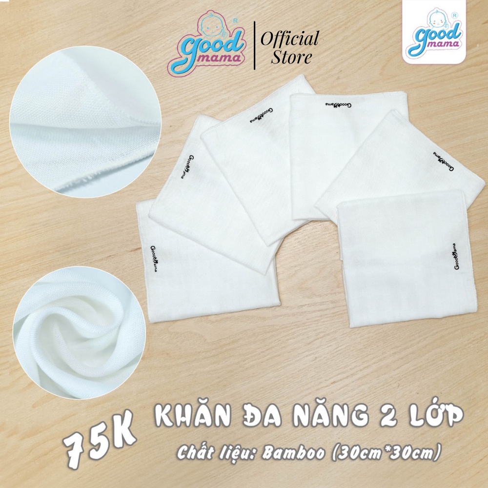 [Mã LTBAUAB6 giảm 7% đơn 99K] Khăn Xô - Khăn Sữa Đa Năng Goodmama 2 Lớp Bamboo SET 6 Khăn 30x30 cm