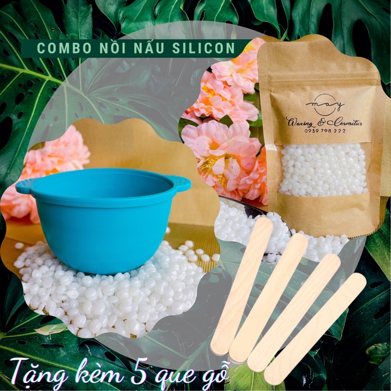 COMBO SÁP WAX LÔNG KÈM NỒI SILICON [TẶNG QUE GỖ]