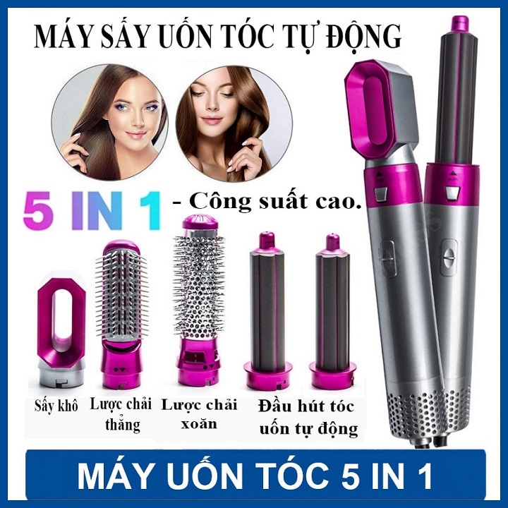 Máy làm tóc 5 in 1 uốn tự động xoay xoăn phồng sấy tạo kiểu đa năng mini 3 mức nhiệt hàn quốc