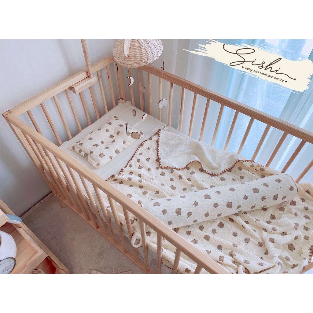 Set chăn gối 6 món vải xô muslin OME x Sishi cao cấp cho bé