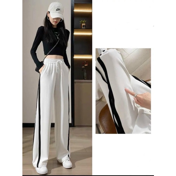 SÉT 2 QUẦN SUÔNG KẺ 2 SỌC ĐEN TRẮNG