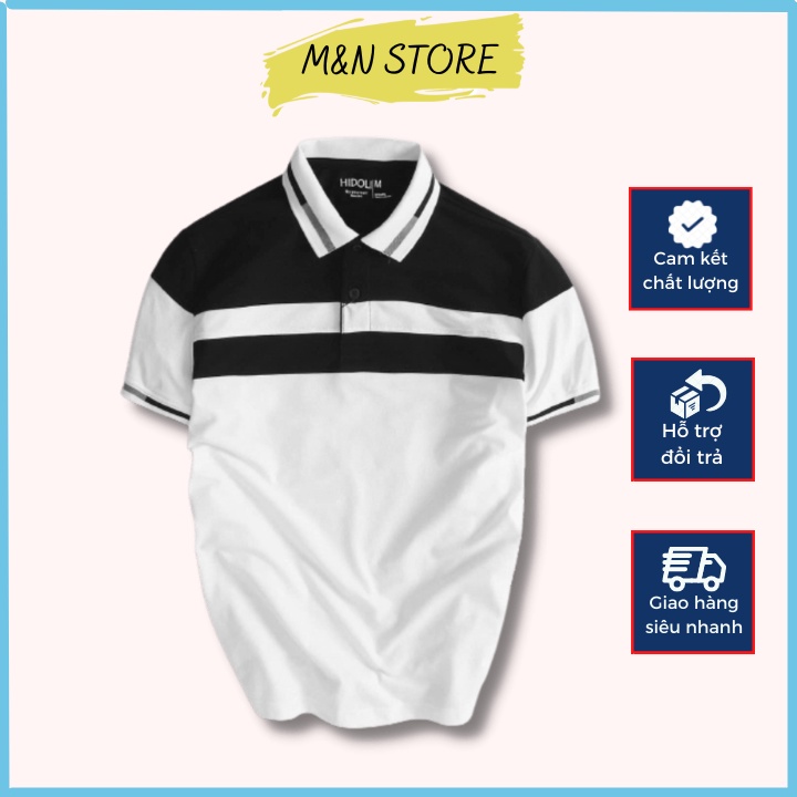 Áo thun Polo nam cổ bẻ tay ngắn vải cá sấu phối kẻ màu trẻ trung