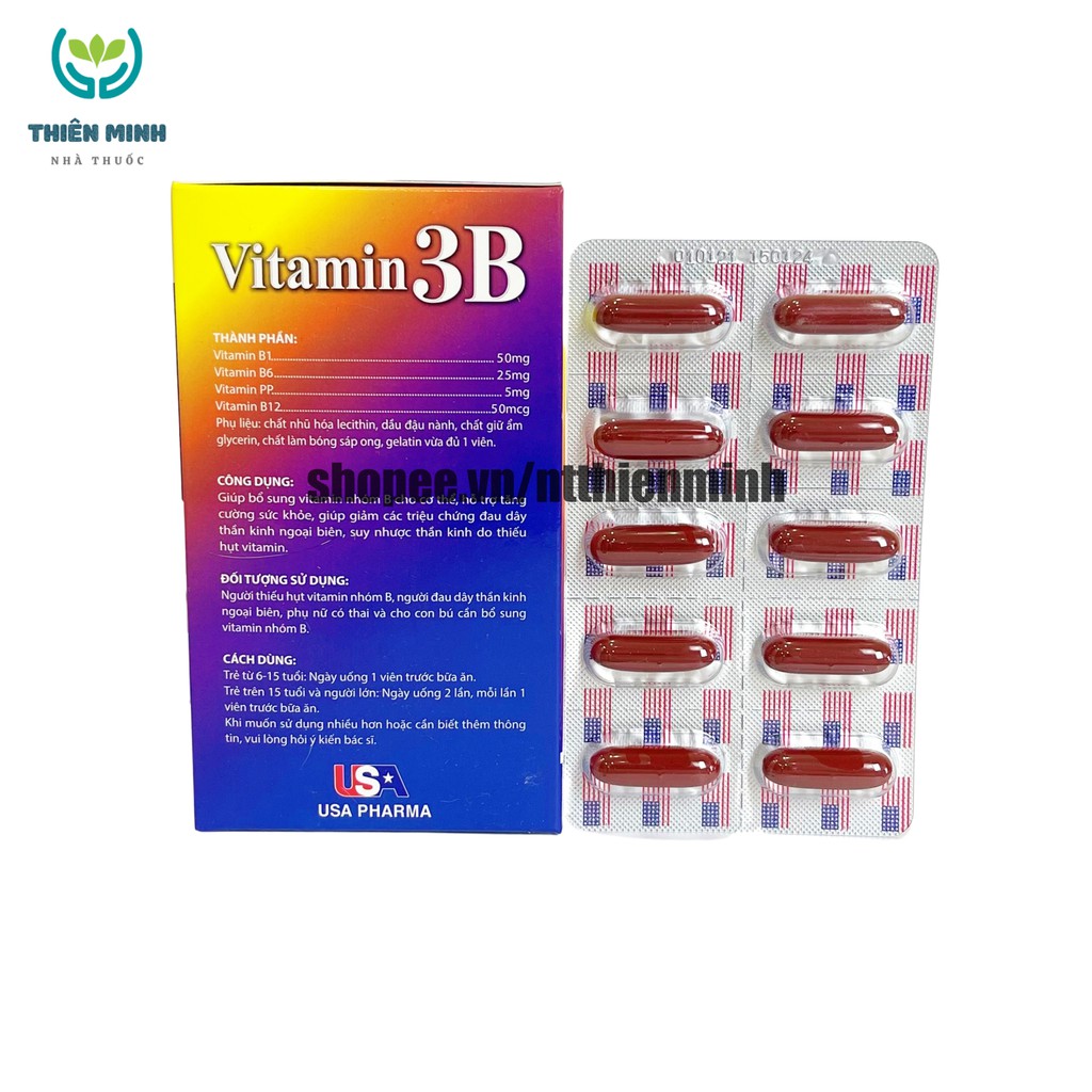 VITAMIN 3B  bổ sung vitamin nhóm B, hỗ trợ tăng sức đề kháng, sức khỏe, giảm suy nhược cơ thể - Hộp 100 viên