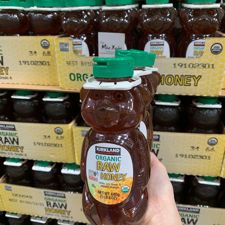 Mật ong Kirkland Signature Raw Organic Honey Bear, 680g