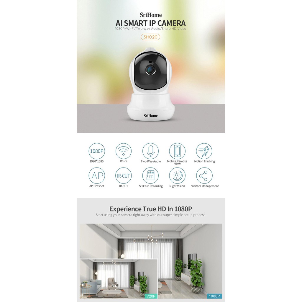 Camera IP Srihome SH020 3.0Mpx hồng ngoại siêu sáng - Bảo hành 1 năm