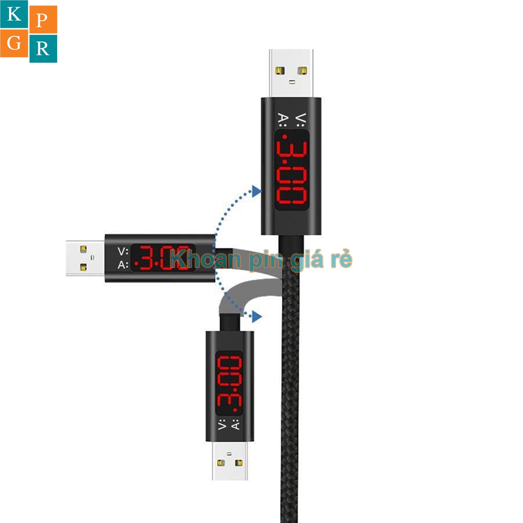 KPGR Cáp sạc điện thoại có đèn LED hiển thị Vôn Ampe