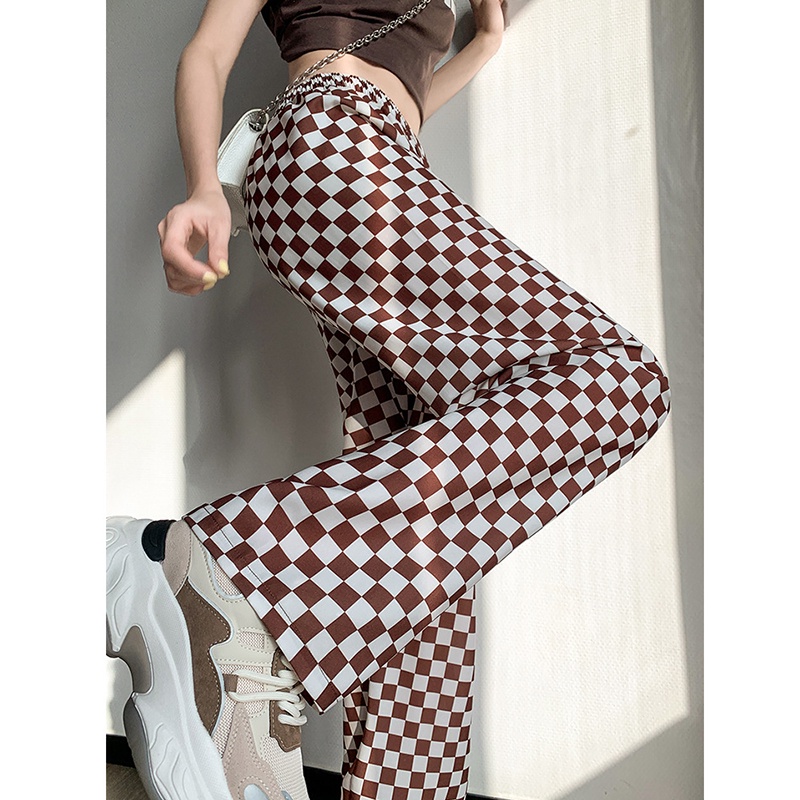 Quần dài IELGY mỏng nhẹ kẻ caro trắng đen thời trang cho nữ