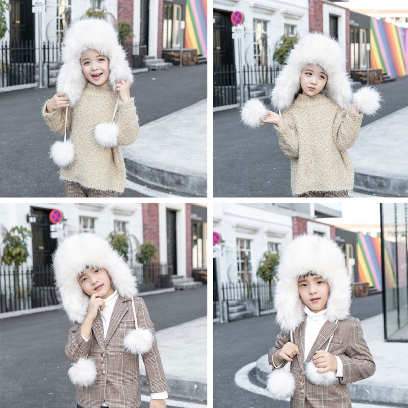 Mũ Da Pu Chống Gió Phối Lông Thú Ấm Áp Thời Trang Mùa Đông 2020 Cho Bé