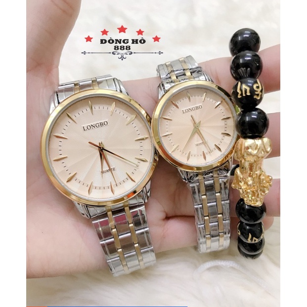 Đồng Hồ Đôi Nam Nữ LONGBO 1113 Chống nước, Chống xước + Tặng 1 vòng tỳ hưu phong thủy may mắn.