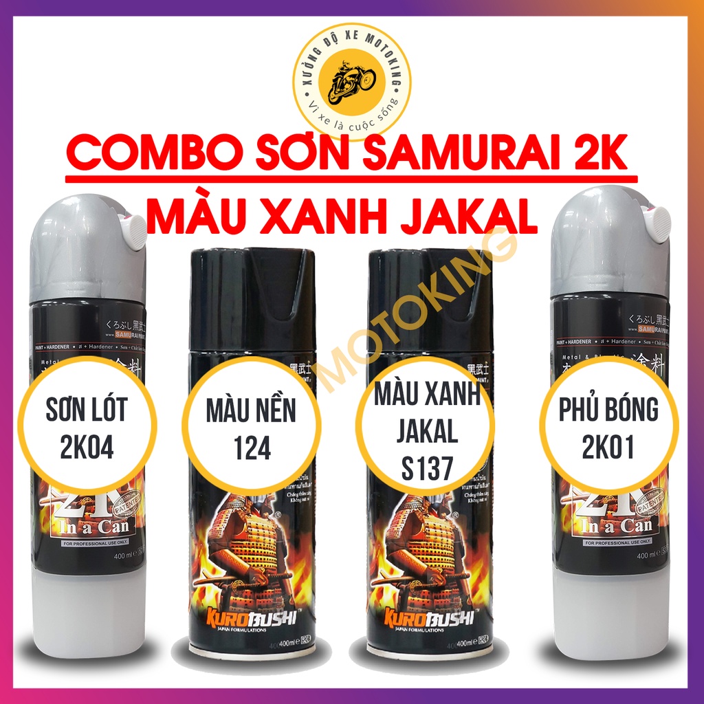 Combo Sơn samurai xanh JAKAL S137* loại 2K chuẩn quy trình độ bền 5 năm gồm 2K04 - 124 - S137* - 2K01