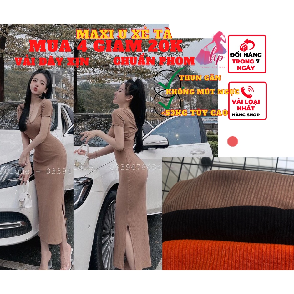 Váy đầm nữ xoắn lưng maxi xẻ tà dáng dài tay ngắn ôm body thun gân quốc dân cực sang chảnh dự tiệc- mã VD152 | BigBuy360 - bigbuy360.vn