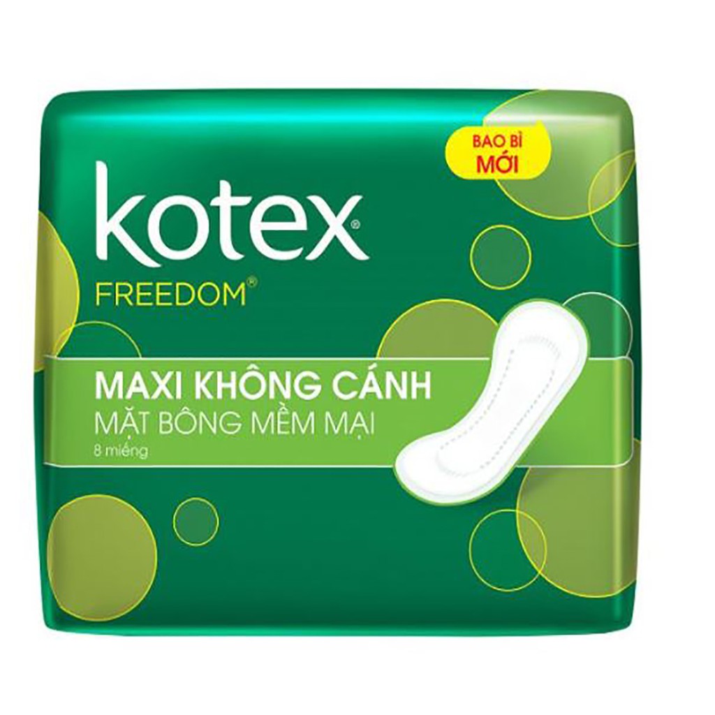 Băng Vệ Sinh Kotex Freedom Maxi Dày Không Cánh Mặt Bông 23cm ( 1 Gói 8 Miếng - 1 Lốc 8 Gói )