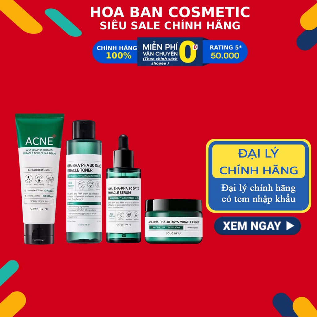 Bộ 4 Sản Phẩm Dưỡng Giảm Mụn Some By Mi AHA- BHA-PHA 30 Days Miracle (SRM 100ml Toner 150ml Serum 50ml Cream 60ml)