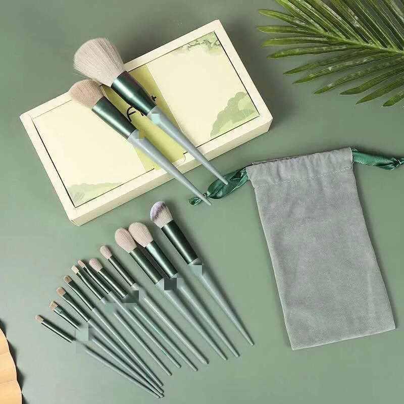 Bộ cọ trang điểm 13 set cọ cây tone màu pastel xinh xắn ba màu dễ thương  BN07 có túi đựng