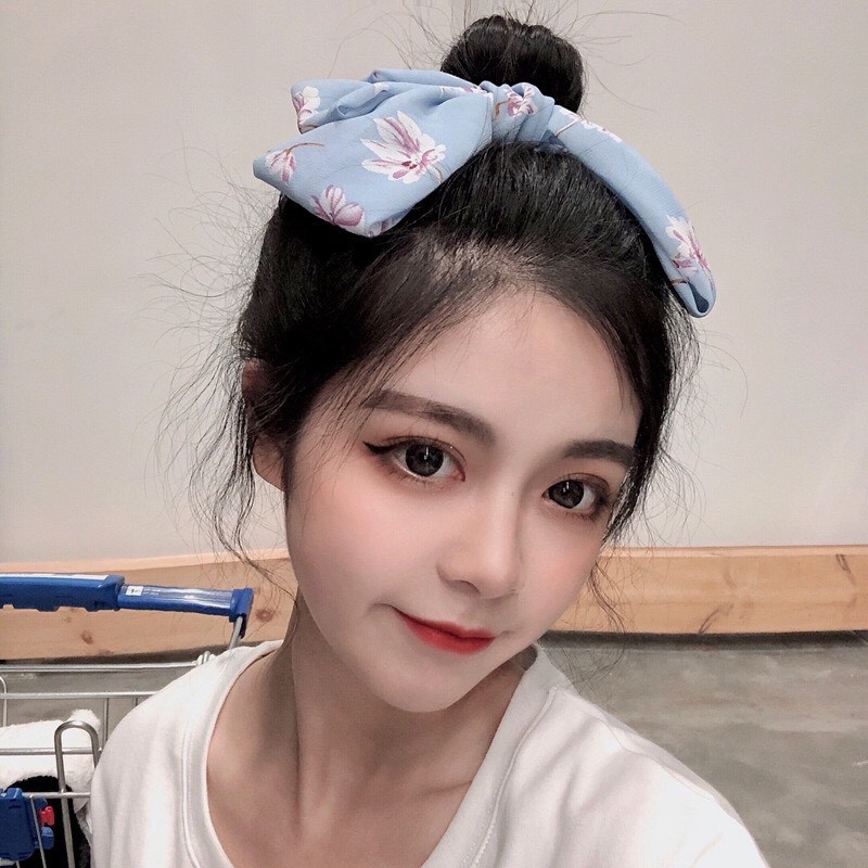 (Mới về) Kẹp nơ Voan Bản to họa tiết hoa mùa xuân sang trọng nữ tính Hàn Quốc Tatitava