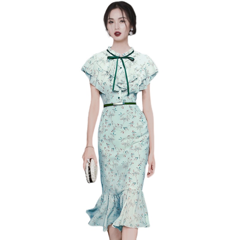 Đầm Dài Chất Chiffon Hoạ Tiết Hoa Thiết Kế Ôm Sát Tôn Dáng