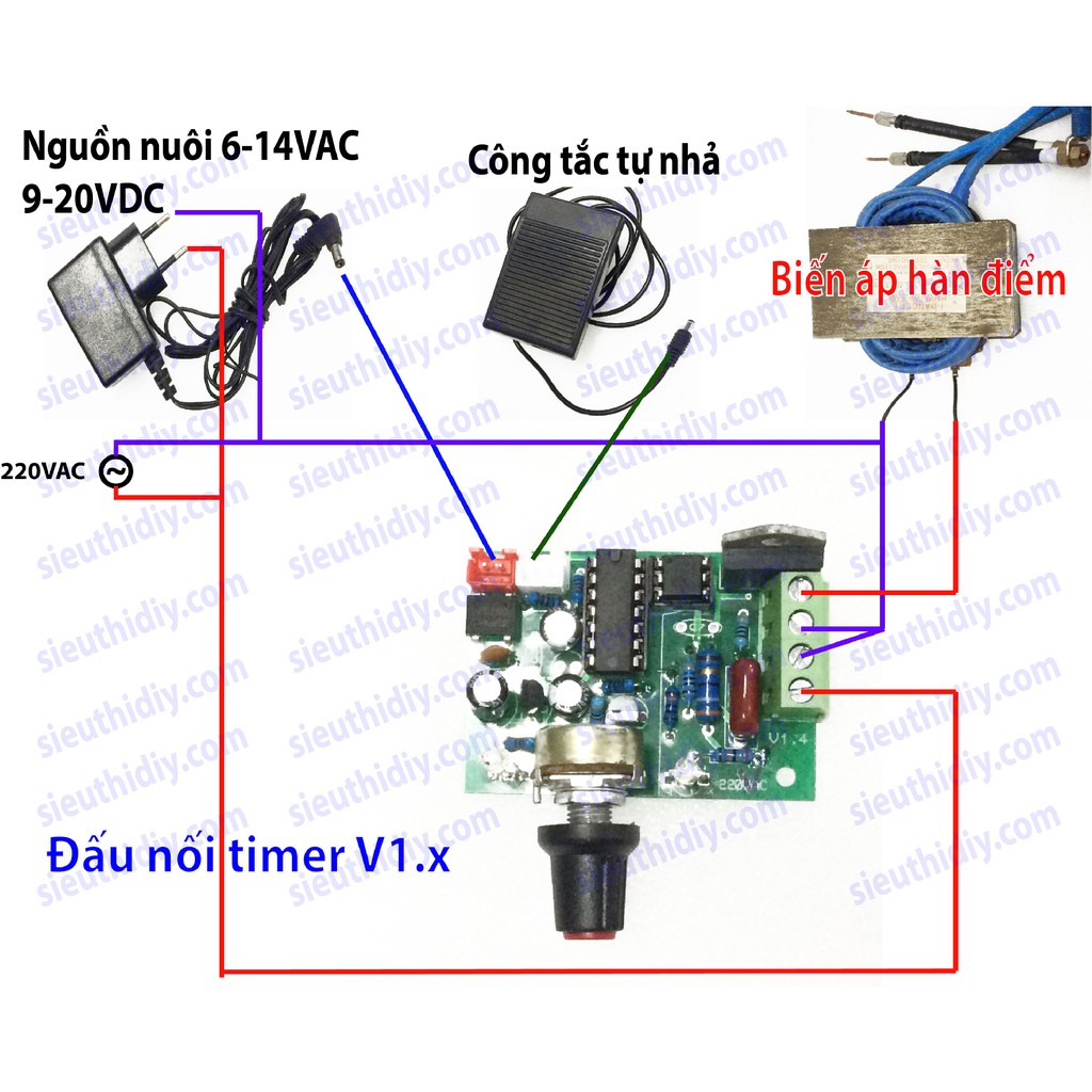 Mạch timer 1 chiết áp chỉnh thời gian trễ máy hàn điểm, hàn cell pin