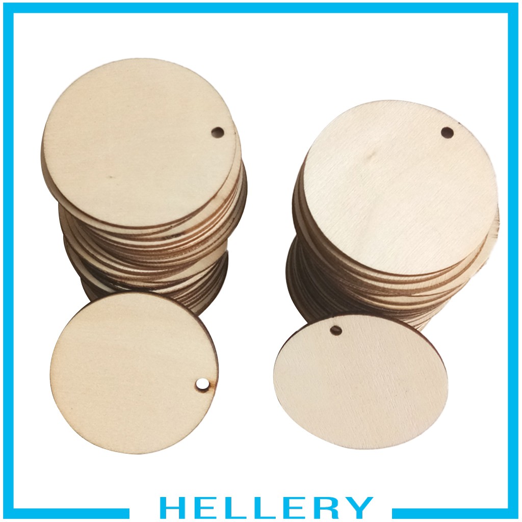[HELLERY] 50pcs Wooden Circle Craft Shapes Wood Cutout Coasters DIY Disc Plaque Tag