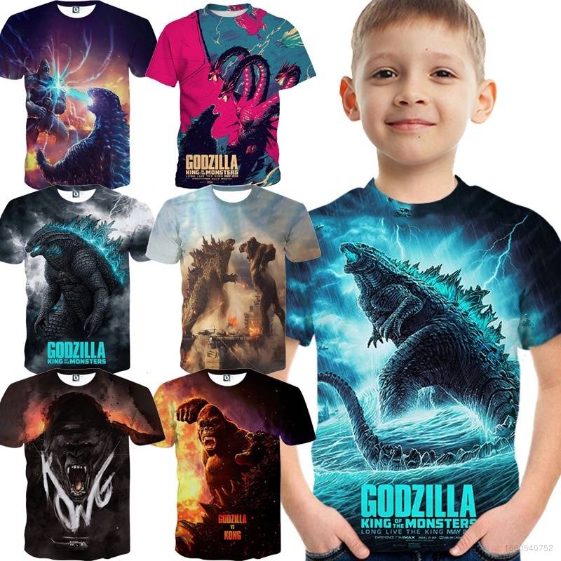 Áo Thun Tay Ngắn In Họa Tiết Hoạt Hình Godzilla 3D Thời Trang Cho Bé Trai
