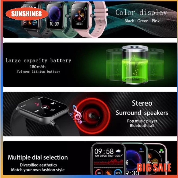 【SUN】P8 Đồng hồ thông minh Smart Watch  Ip67 Chống nước 1,4 inch Toàn màn hình Đồng hồ thể thao thông minh tinh tế