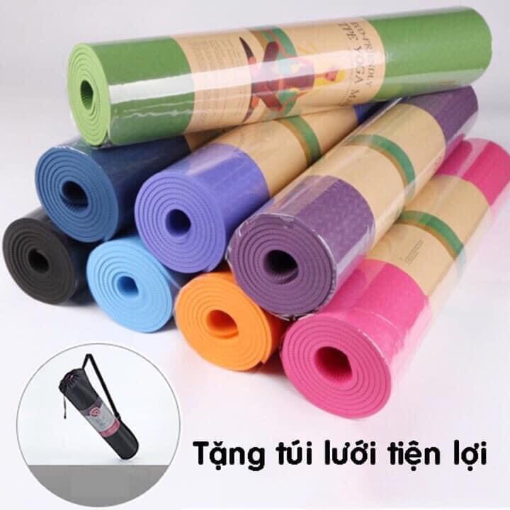 Thảm trải tập yoga (tặng túi) tập gym thể dục tpe êm nhẹ chống trơn trượt 2 lớp 6mm