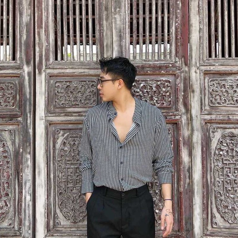 Áo sơ mi dài tay cổ tàu hoạ tiết chấm bi nhỏ UNCLÉ Bonne Fine Blanc Shirt
