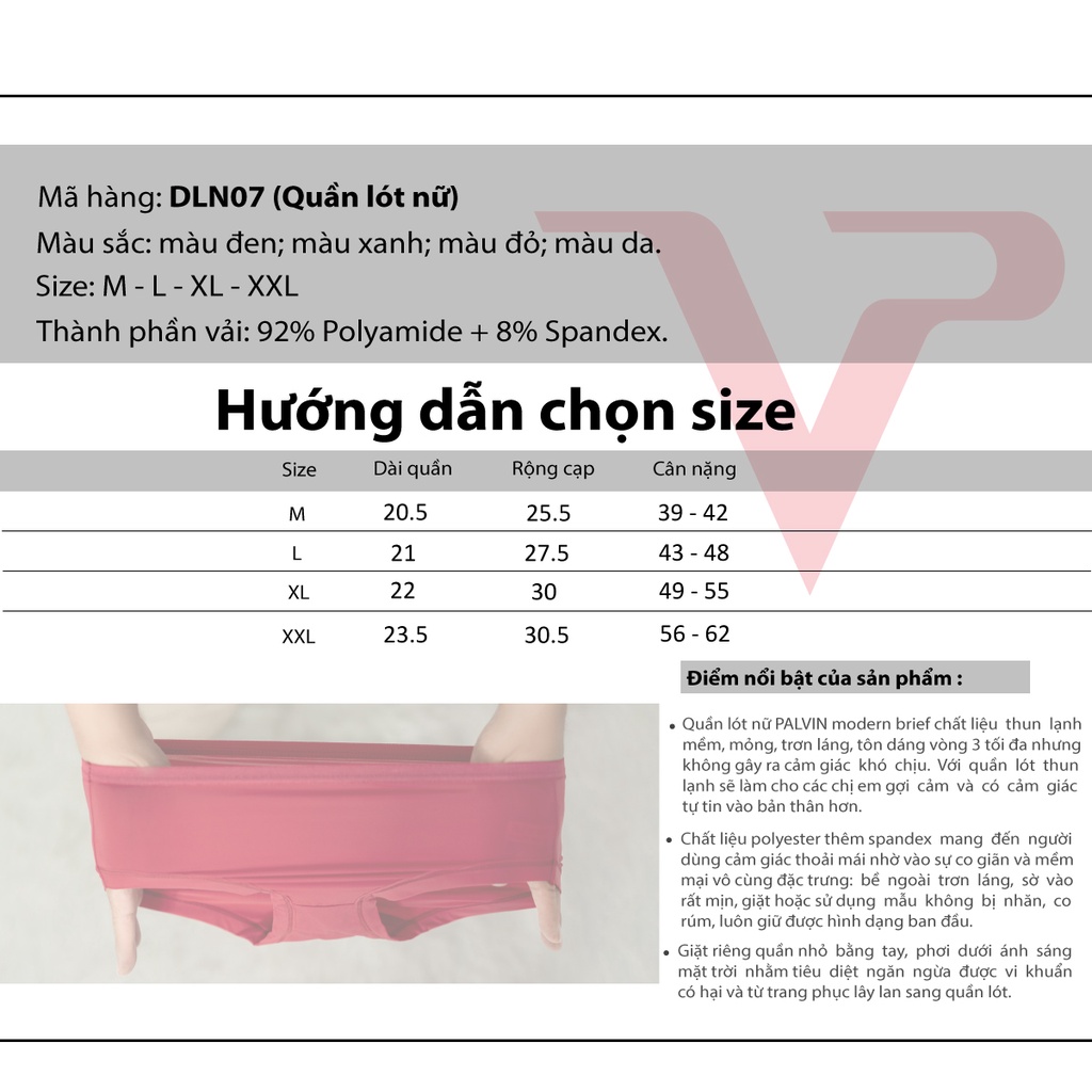 [Mã LT20 giảm 20K đơn 150K] Quần lót nữ PALVIN, quần chip nữ dáng modern brief, thun lạnh, trơn màu - DLN07 | BigBuy360 - bigbuy360.vn