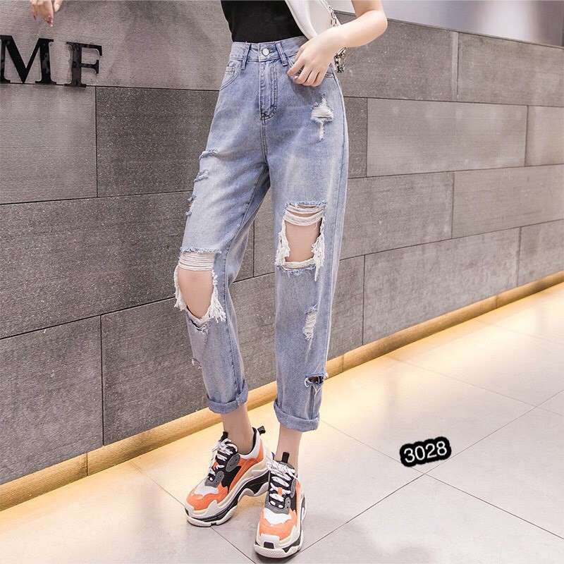 FS50K_Quần Baggy Jeans Nữ Phối Rách Cao Cấp OHS3028