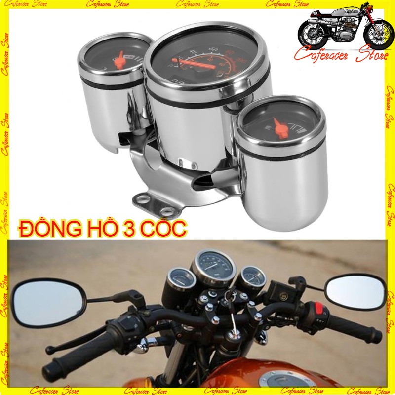 [ CAO CẤP ] Đồng hồ 3 cốc, có báo km báo xăng,báo bình điện [ CLASSIC BIKE ]