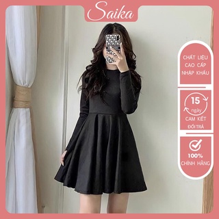 Đầm nữ dáng xòe xinh bigsize vải umi váy trơn nữ dài tay dáng lỡ 2 màu saika - d124