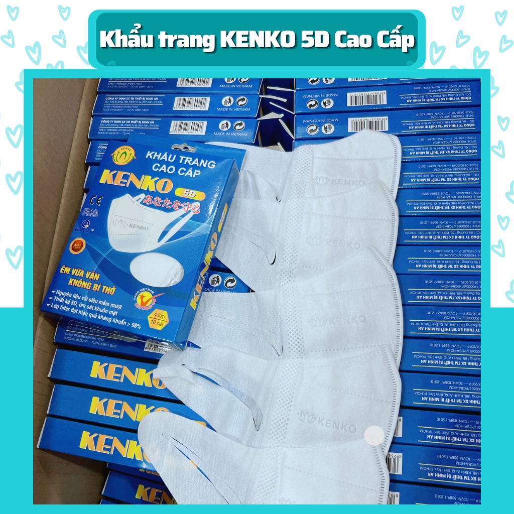 Hộp 10 chiếc khẩu trang 5D KENKO dành cho người lớn, khẩu trang cao cấp 5D cao cấp kháng khuẩn