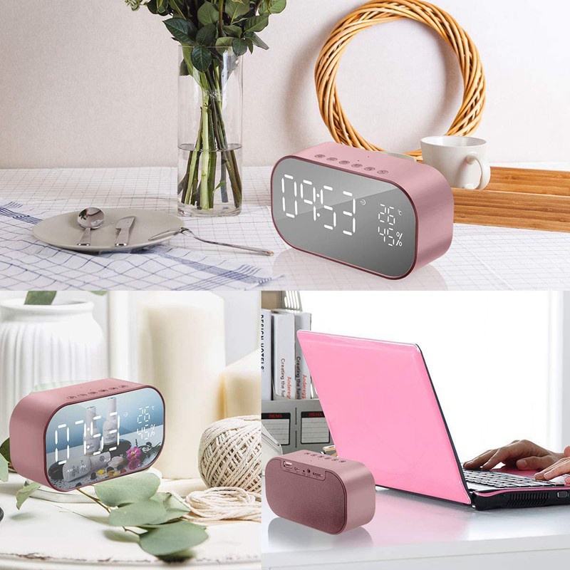 Digital Alarm Clock Bluetooth Speaker, LClocks Bedside with Dual USB Charging Port, Driver Stereo Speaker,Gold