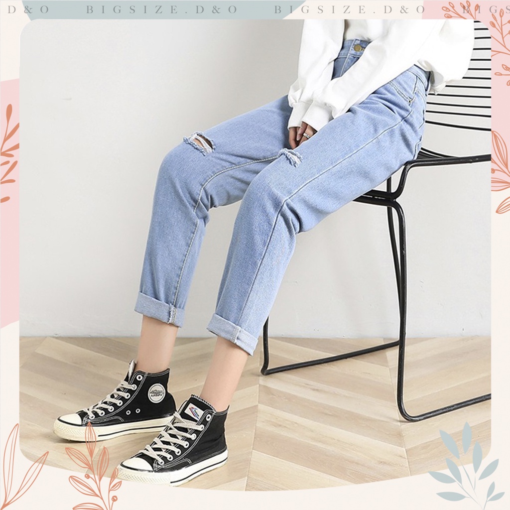 [Bigsize 53-86kg] Quần Baggy Cotton Rách 2 Gối, 3 Màu Đen Đậm Nhạt, Không Giãn, Lưng Cao Trên Rốn