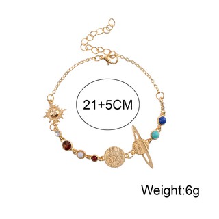 Universe Solar System Moon Earth Planet Vintage Pattern Bead Adjustable Bracelet