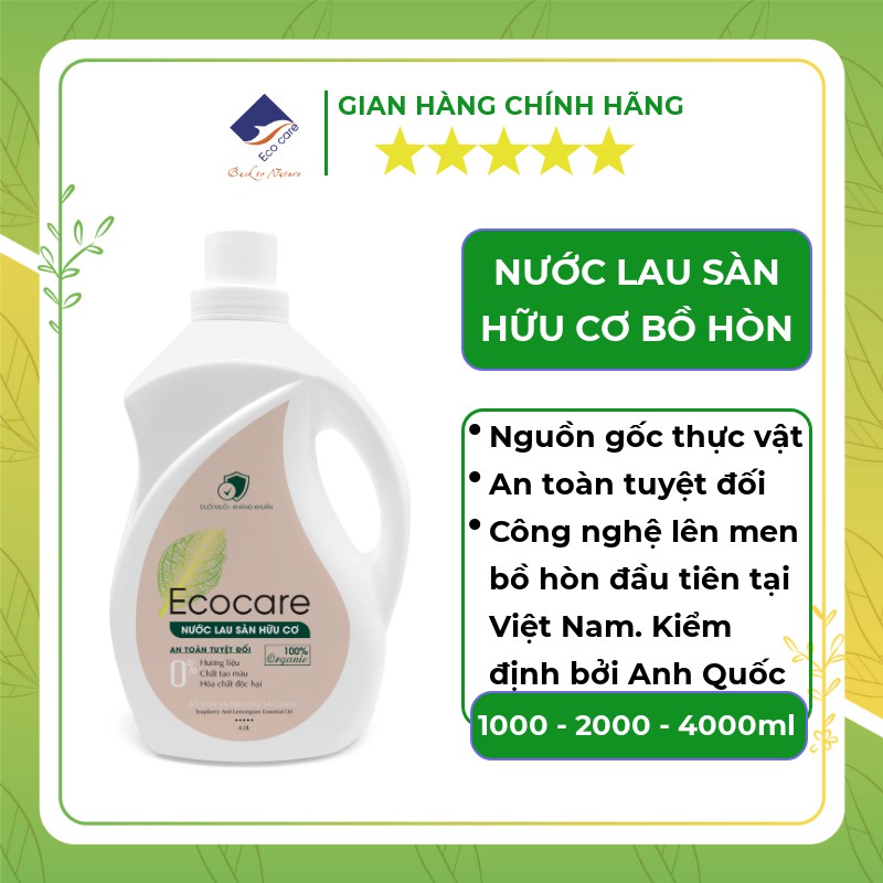 Nước lau sàn Hữu cơ Bồ hòn Ecocare, Nước lau nhà tinh dầu thiên nhiên đuổi muỗi, hương quế - sả chanh