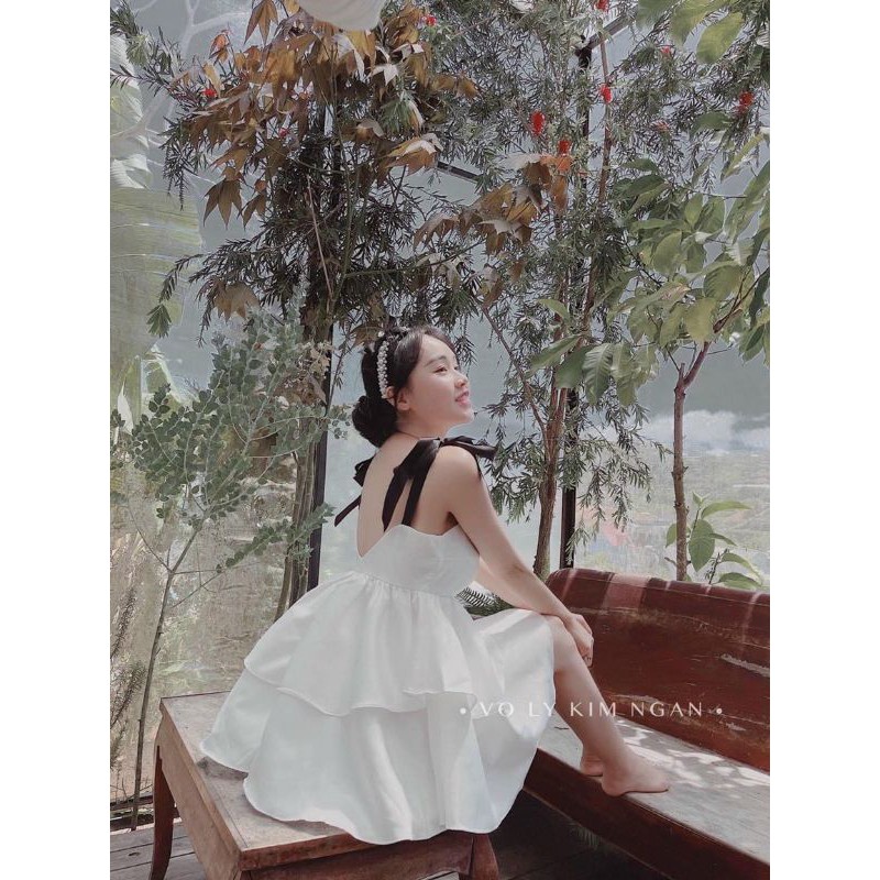 ĐẦM 2S NƠ VAI CÚP NGỰC XOÈ TẦNG